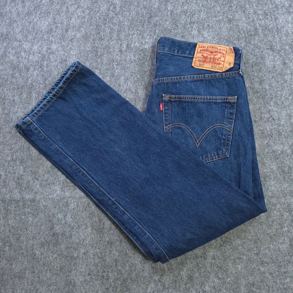 Vintage Levis 501 Mens 34x29 Dark Wash Button Fly Straight Leg Jeans y2k 2005